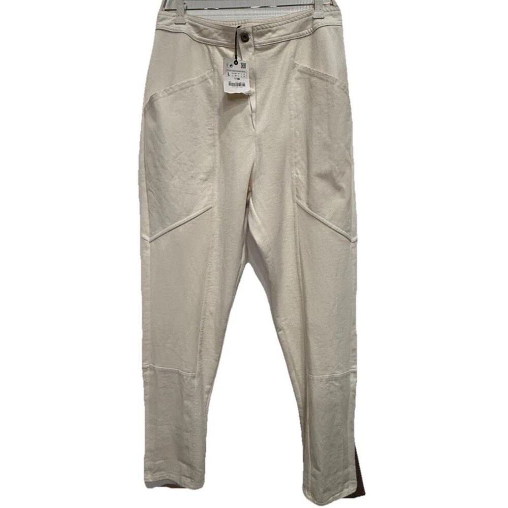NWT ZARA Women’s Skinny Moto Pants Ivory Size Large 100% Cotton Biker Style